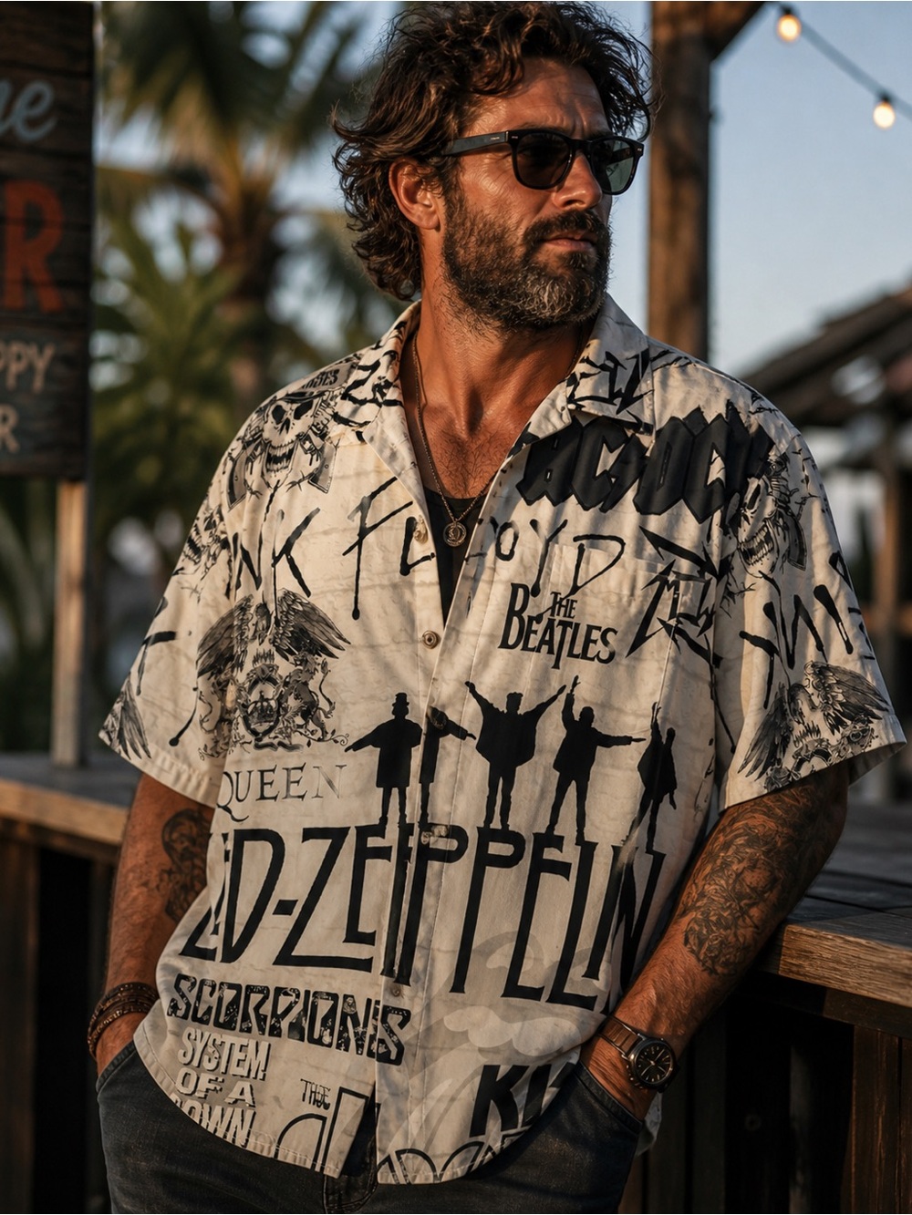 Aloha Daddy Rock And Roll Bands Short Sleeve
Button-up Men's Large
